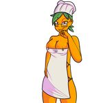  apron breasts chef cleavage clothed clothing crisis-omega eyewear female flora_fauna food fruit glasses humanoid plant red_eyes simple_background 