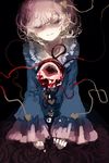  ayame_(no_ohana) bangs closed_eyes commentary_request eyeball eyebrows eyebrows_visible_through_hair floral_print frills hairband heart heart_of_string highres komeiji_satori long_sleeves pink_hair shirt short_hair simple_background skirt solo tears third_eye touhou upper_body wide_sleeves 