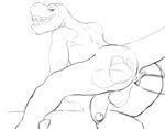  anthro anus balls close-up dinosaur disembodied_hand disembodied_penis duo flaccid jaysee male male/male monochrome muscular penis sketch smile solo_focus theropod tyrannosaurus_rex uncut 