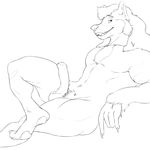  anthro balls canine erection jaysee looking_at_viewer male mammal monochrome muscular nude penis sketch smile solo uncut 