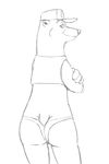  2017 akiric anthro bear black_and_white butt clothed clothing crossed_arms disney female hat looking_at_viewer looking_back major_friedkin_(zootopia) mammal monochrome panties polar_bear rear_view simple_background smile solo standing underwear white_background zootopia 