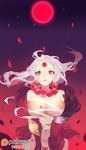 1girl bandage breasts chains collar diana_(league_of_legends) league_of_legends long_hair looking_at_viewer moon nanoless nipples nude pussy red_eyes solo white_hair 