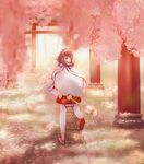  cherry_blossoms fire_emblem fire_emblem_if floral_background forest holding lijupy looking_at_viewer md5_mismatch nature petals pink_hair sakura_(fire_emblem_if) sandals staff torii tree walking 