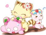  &lt;3 bear blush brown_bear brown_stripes cherry_blossom eating eyelashes eyes_closed female feral flower food fur gem group jewelpet jewelry leaves mammal mochi musical_note necklace pink_fur plant ribbons rosa_(jewelpet) sakuran sango_(jewelpet) sanrio simple_background striped_fur stripes sweetspet tabby tan_fur white_background とぉく@練習中 