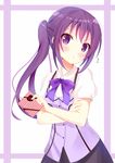  bangs black_skirt blouse blush crossed_arms eyebrows_visible_through_hair flying_sweatdrops gift gochuumon_wa_usagi_desu_ka? heart holding holding_gift long_hair looking_at_viewer nagomi_yayado puffy_short_sleeves puffy_sleeves purple_eyes purple_hair pursed_lips short_sleeves skirt solo sweatdrop tedeza_rize twintails upper_body waitress white_blouse 