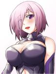  bare_shoulders breasts cleavage cleavage_cutout commentary_request elbow_gloves eyes_visible_through_hair fate/grand_order fate_(series) gloves hair_over_one_eye ken_tatsuki large_breasts leotard mash_kyrielight navel navel_cutout purple_eyes purple_gloves purple_hair short_hair smile solo 