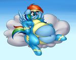  2017 cloud collaboration elzzombie equine feathered_wings feathers female flight_suit friendship_is_magic graphene hair mammal morbidly_obese multicolored_hair my_little_pony obese on_cloud open_mouth outside overweight pegasus rainbow_dash_(mlp) rainbow_hair solo wings 