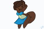  animated armpits clothing dancing eyes_closed freckles long_tail mammal mustelid otter potoobrigham shaking_hips simple_background skirt smile swimsuit whiskers wide_hips wiggle 