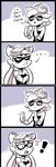  breasts callie_(splatoon) cephalopod cleavage clothed clothing ear_piercing english_text fangs female gloves humanoid inkling marie_(splatoon) marine monochrome nintendo piercing pointy_ears splatoon squid sweat text unknown_artist video_games 