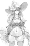  bad_id bad_pixiv_id breasts greyscale hat heart iwauchi_tomoki large_breasts long_hair looking_at_viewer monochrome navel sketch solo thighhighs 