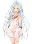  ahoge bare_shoulders blue_eyes blue_hair blush choker collarbone commentary_request dress granblue_fantasy kawata_hisashi long_hair looking_at_viewer lyria_(granblue_fantasy) open_mouth simple_background sketch smile solo standing thigh_strap very_long_hair white_background white_dress 