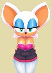  anthro bat big_breasts breasts cleavage clothed clothing eyeshadow female gloves green_eyes hands_behind_back legwear makeup mammal punkinillus rouge_the_bat simple_background solo sonic_(series) standing thigh_highs 