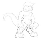  anthro balls dinosaur erection hat humanoid_penis jaysee looking_at_viewer male monochrome muscular penis solo tongue tongue_out 