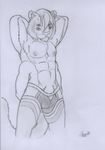  2017 abs anthro armpits bulge clothed clothing feline fur geno28_(artist) hair kurt_the_thunderfloof looking_at_viewer male mammal multi_arm multi_eye multi_limb muscular muscular_male nipples pencil_(artwork) pose signature simple_background smile solo tiger topless traditional_media_(artwork) 