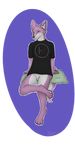  2017 anthro bottomless butt canine clothed clothing digital_media_(artwork) female fur grey_fur hindlegs hindpaw invalid_tag looking_at_viewer mammal pawpads paws pillow purple_fur pussy selixjackal shirt simple_background sitting smile solo toes wolf 