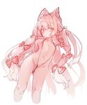  bangs bare_shoulders bow breasts cropped_legs fujiwara_no_mokou hair_bow kedama_milk long_hair looking_at_viewer monochrome navel pink simple_background sketch slingshot_swimsuit small_breasts solo standing swimsuit touhou very_long_hair white_background 