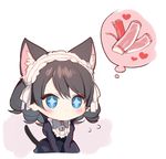  1girl animal_ears black_hair blue_eyes blush cat_ears cat_girl cat_tail chibi cyan_(show_by_rock!!) flying_sweatdrops frilled_hairband frills gothic_lolita hairband heart lolita_fashion lowres maid_headdress mayachi_(amuriya) ringlets short_hair show_by_rock!! solo tail thought_bubble 