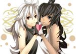  ahoge bad_id bad_pixiv_id black_hair blue_eyes dark_skin heart highres irohara_mitabi jpeg_artifacts long_hair multiple_girls original polar_opposites red_eyes white_hair 