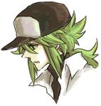  bad_id bad_pixiv_id baseball_cap battuta green_eyes green_hair hat male_focus n_(pokemon) pokemon pokemon_(game) pokemon_bw ponytail popped_collar solo turtleneck 