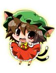  bad_id bad_pixiv_id brown_hair chen chibi earrings fang jewelry multiple_tails noai_nioshi red_eyes solo tail touhou 