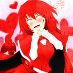  blush bow braid cape closed_eyes hands_on_own_face heart lovestruck okazaki_yumemi open_mouth red red_hair smile solo touhou touhou_(pc-98) 
