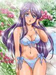  bad_id bad_pixiv_id bikini blue_eyes breasts cleavage flower front-tie_top half_updo inazuma_eleven inazuma_eleven_(series) kudou_fuyuka long_hair medium_breasts older pool purple_hair senba_(misuzi) side-tie_bikini striped striped_bikini striped_swimsuit swimsuit 