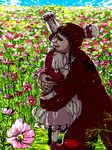  1girl character_request field flower flower_field hug konjiki_no_gash!! lowres royalblue twintails 