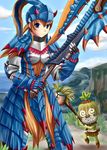  aikawa_fuugetsu armor axe blue_eyes cha-cha full_armor lagiacrus_(armor) mask monster_hunter monster_hunter_3 red_hair staff switch_axe weapon 