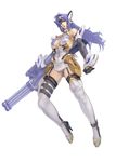  absurdres android armor blue_hair boots breasts curvy garter_straps gatling_gun gun highres horrorgami kos-mos kos-mos_ver._4 large_breasts long_hair panties red_eyes solo thigh_boots thighhighs underwear weapon xenosaga xenosaga_episode_iii 