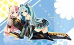  aqua_hair bad_id bad_pixiv_id blue_eyes boots detached_sleeves hatsune_miku headset highres hijiki_(hijikini) long_hair megurine_luka multiple_girls pink_hair thigh_boots thighhighs twintails very_long_hair vocaloid yuri 