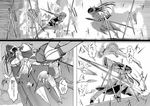  battle comic duel greyscale gustav_(telomere_na) hakurei_reimu izayoi_sakuya monochrome multiple_girls touhou translation_request 