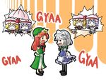  ^_^ anger_vein angry bad_id bad_pixiv_id bat_wings blonde_hair blue_hair bowl braid chibi china_dress chinese_clothes closed_eyes comic cooking dress fire flandre_scarlet hands_on_hips hat hong_meiling izayoi_sakuya kuzugitsune_(inarikami) long_hair maid maid_headdress multiple_girls parasol ponytail pot red_hair remilia_scarlet shared_umbrella short_hair side_ponytail silent_comic silver_hair smile touhou twin_braids umbrella whisk wings 