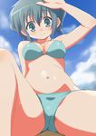  9law bikini blue_eyes blue_hair breasts hidamari_sketch medium_breasts nori smile solo swimsuit 