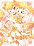  bad_id bad_pixiv_id blonde_hair bow choker cure_sunshine heartcatch_precure! long_hair magical_girl myoudouin_itsuki oimo one_eye_closed orange_(color) orange_choker orange_skirt pink_background potpourri_(heartcatch_precure!) precure skirt solo twintails yellow yellow_bow yellow_eyes 