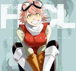  bad_id bad_pixiv_id breast_squeeze breasts flcl gloves goggles goggles_on_head grin haruhara_haruko large_breasts lips maou_alba pink_hair short_hair smile solo yellow_eyes 