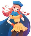  alena_(dq4) bad_id bad_pixiv_id belt blush cape curly_hair dragon_quest dragon_quest_iv dress earrings gloves hand_on_hip hat jewelry long_hair nunucco orange_hair pantyhose pink_eyes solo 