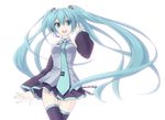  :d aqua_eyes aqua_hair bad_id bad_pixiv_id bloom detached_sleeves garuku hatsune_miku headset long_hair necktie open_mouth simple_background skirt smile solo thighhighs twintails very_long_hair vocaloid 