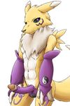 black_sclera blue_eyes canine cocksleeve digimon erection fox humanoid_penis looking_at_viewer male mammal nude penis plain_background renamon solo standing white_background zenmigawa 