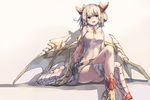  blonde_hair blue_eyes breasts dragon_girl dragon_horns dragon_wings hair_ribbon horns huanxiang_huifeng medium_breasts myr_(p&amp;d) puzzle_&amp;_dragons ribbon short_hair solo wings 