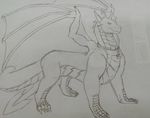  black_and_white claws collar dragon feral horn monochrome scalie sketch standing vokulnin wings wwf1997 