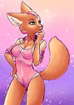 anthro breasts canine cleavage clothed clothing fara_phoenix female fennec fox green_eyes hand_on_hip mammal naaraskettu nintendo simple_background solo standing star_fox tight_clothing video_games 