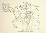  animal animal_ears antlers commentary_request kemono_friends long_hair monochrome moose moose_(kemono_friends) moose_ears sepia tail yamaguchi_yoshimi 