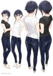  alternate_costume ama_mitsuki arms_behind_back ass asymmetrical_hair bangs bare_arms black_hair black_shirt blush breasts brown_eyes buttons casual closed_mouth collarbone commentary contemporary crossed_arms dated denim duplicate facing_away fashion fine_fabric_emphasis flipped_hair from_behind full_body hair_between_eyes head_tilt high_heels i-13_(kantai_collection) i-14_(kantai_collection) jeans kantai_collection lips looking_at_viewer multiple_girls multiple_views no_headwear no_socks open_toe_shoes pants pocket profile shiny shiny_hair shirt shoes short_hair_with_long_locks short_sleeves simple_background skinny_jeans small_breasts standing tight tight_pants tsurime white_shirt 