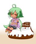  1girl :t ahoge animal_ears aruto_(kaniponn) borrowed_character cake chibi dark_skin female happy_birthday jpeg_artifacts original solo tail titi-chan_(nezumi_inu) 