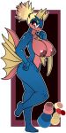  anthro big_breasts blonde_hair breasts carvanha demonnyuu digital_media_(artwork) female fish hair hand_on_hip marine nintendo nipples non-mammal_breasts nude pok&eacute;mon pok&eacute;mon_(species) pussy red_eyes simple_background solo standing video_games 