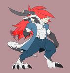  abs anthro avias_(artist) claws dragon hair horn male muscular open_jacket solo standing 