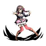  belt blush boots bow breasts brown_footwear brown_hair divine_gate floating_hair full_body hair_between_eyes hair_bow knee_boots kono_subarashii_sekai_ni_shukufuku_wo! large_breasts long_hair looking_at_viewer open_mouth outstretched_arm red_bow red_eyes red_legwear shadow skirt solo standing thighhighs transparent_background ucmm wavy_mouth white_skirt yunyun_(konosuba) zettai_ryouiki 