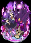  :3 acerola_(pokemon) character_doll dress elite_four flipped_hair gen_1_pokemon gen_7_pokemon gengar hair_ornament highres kingin kuchinashi_(pokemon) mega_gengar mega_pokemon mimikyu open_mouth pokemon pokemon_(creature) pokemon_(game) pokemon_sm purple_eyes purple_hair short_hair smile stitches topknot trial_captain 