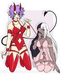 blush clothed clothing collar demon domination dtalvi duo female female/female female_domination hair horn humanoid kneeling leash lingerie navel tongue tongue_out 