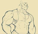  anthro avias_(artist) clothed clothing feline male mammal muscular nipples restricted_palette shirt smile solo standing tank_top 